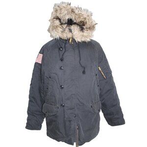 Denim Supply Ralph Lauren DOWN Military Jacket L Snorkel Black Field Coat Puffer